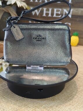 Coach Metallic Pebbled Leather Double-Zip Wristlet